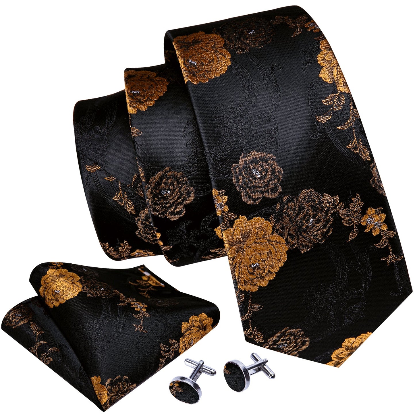 Rose Gold In Black Silk Tie Set - Masculine Clothes