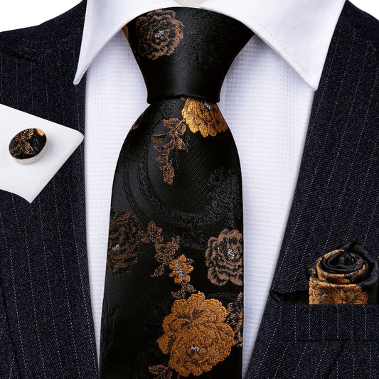 Rose Gold In Black Silk Tie Set - Masculine Clothes