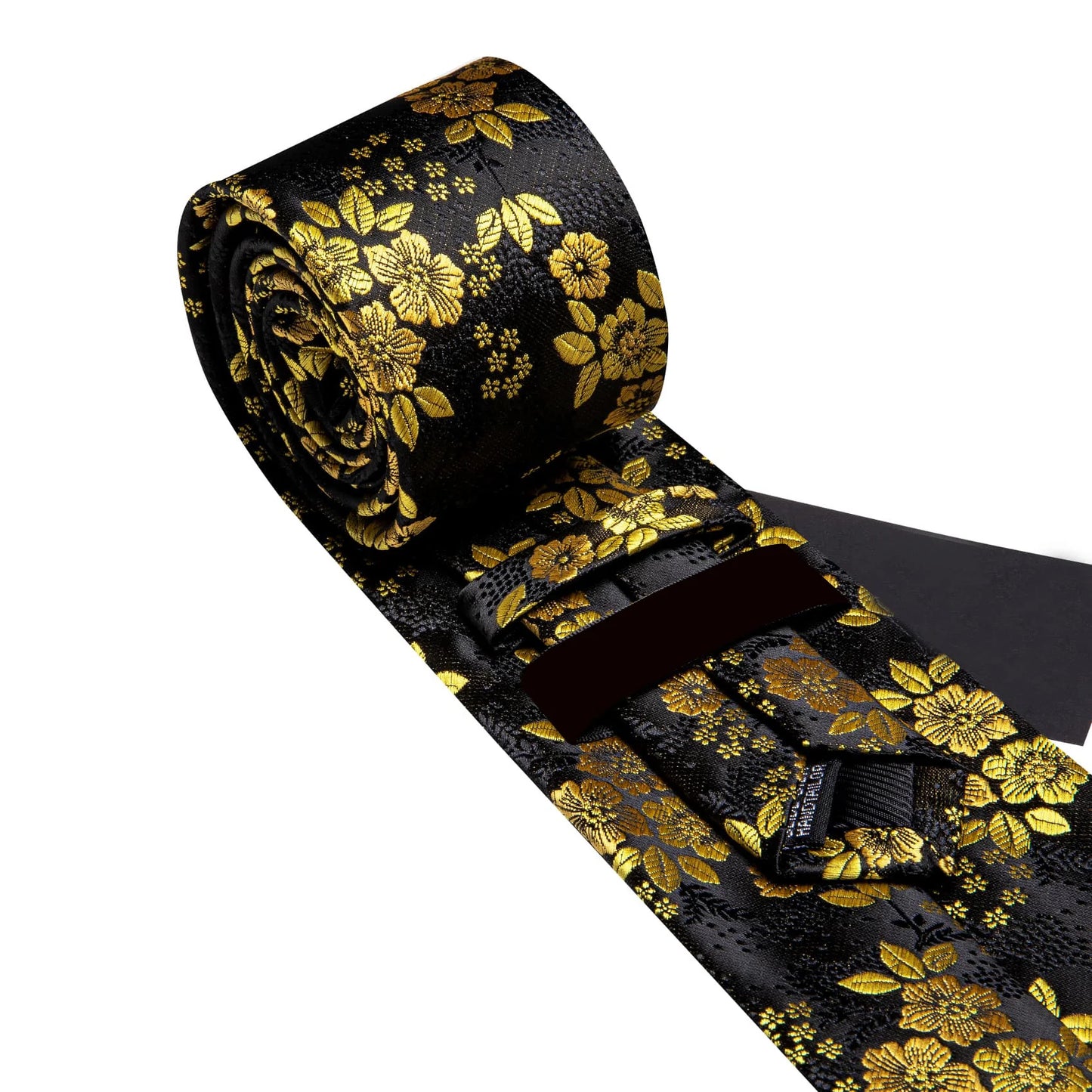 Luxury Yellow Tiny Flowers In Black Tie Set - Masculine Clothes
