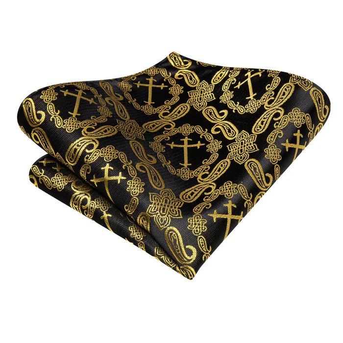Gold Crucifix Paisley Silk Tie Set - Masculine Clothes