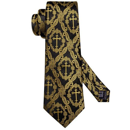 Gold Crucifix Paisley Silk Tie Set - Masculine Clothes