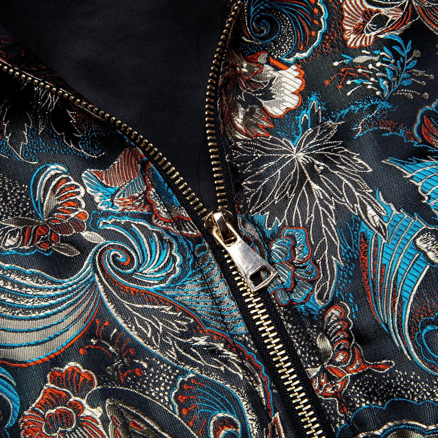 Teal Paisley Silk Bomber Jacket - Masculine Clothes