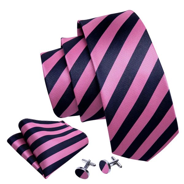 Pink and Blue Stripes Silk Tie Set - Masculine Clothes