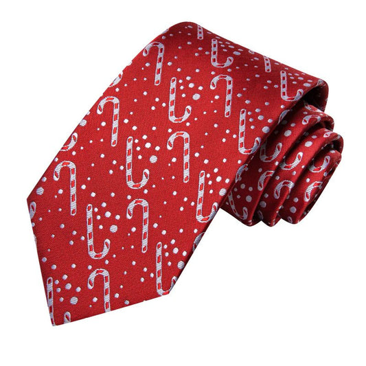 White Candy Cane in Red Silk Tie Set - Masculine Clothes