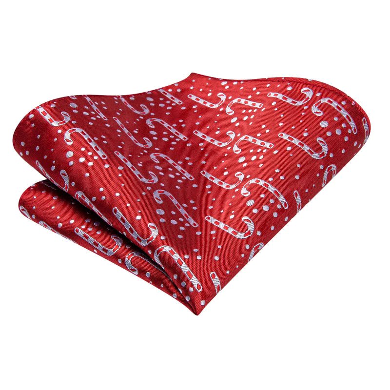 White Candy Cane in Red Silk Tie Set - Masculine Clothes