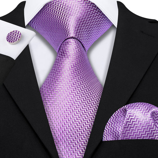 Purple Tiny Zigzag Silk Tie Set - Masculine Clothes