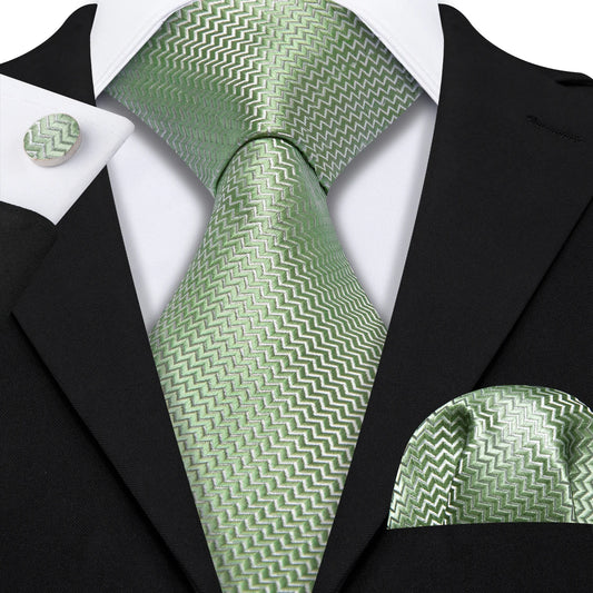 Avocado Green Tiny Zigzag Silk Tie Set - Masculine Clothes