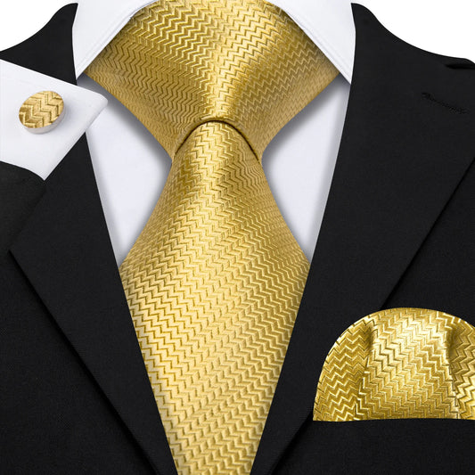 Gold Tiny Zigzag Silk Tie Set - Masculine Clothes