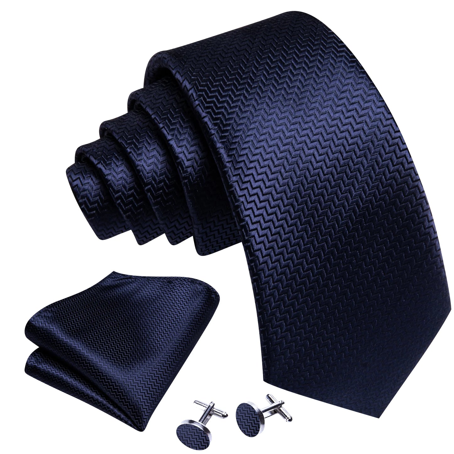 Plain Blue Tiny Zigzag Silk Tie Set - Masculine Clothes