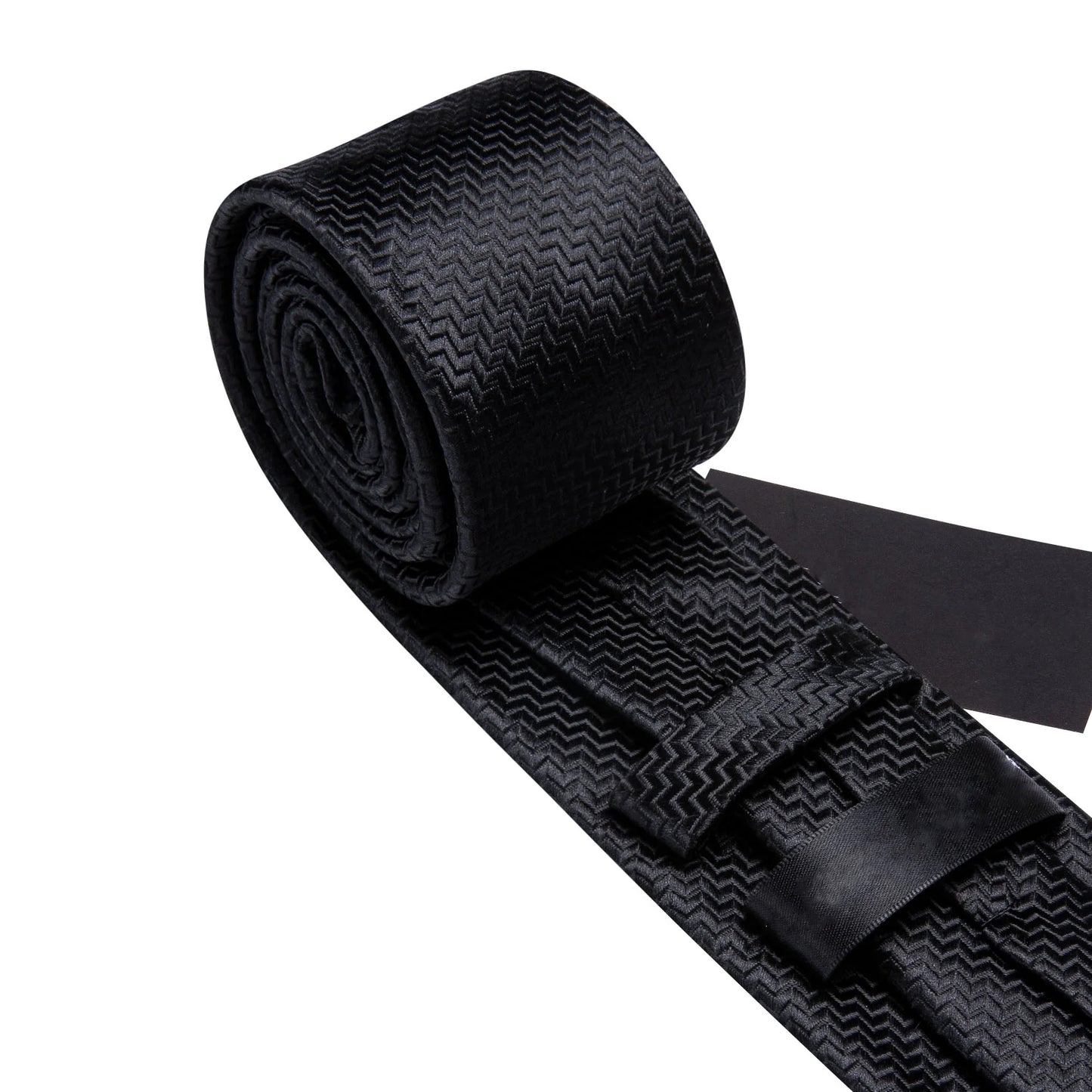 Plain Black Tiny Zigzag Silk Tie Set - Masculine Clothes