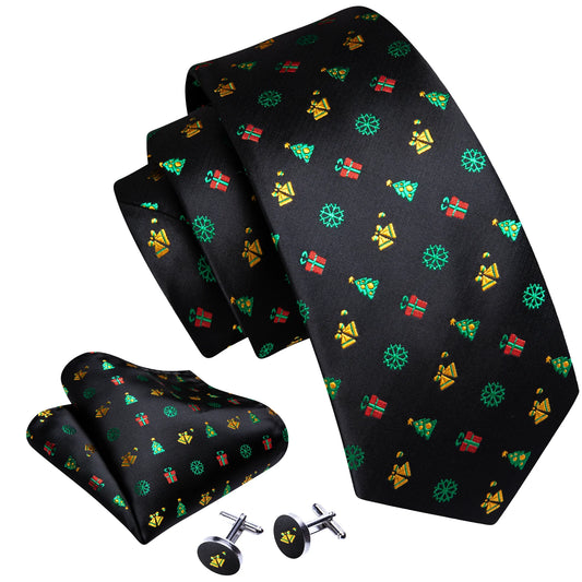 Christmas Decors In Black Silk Tie Set - Masculine Clothes