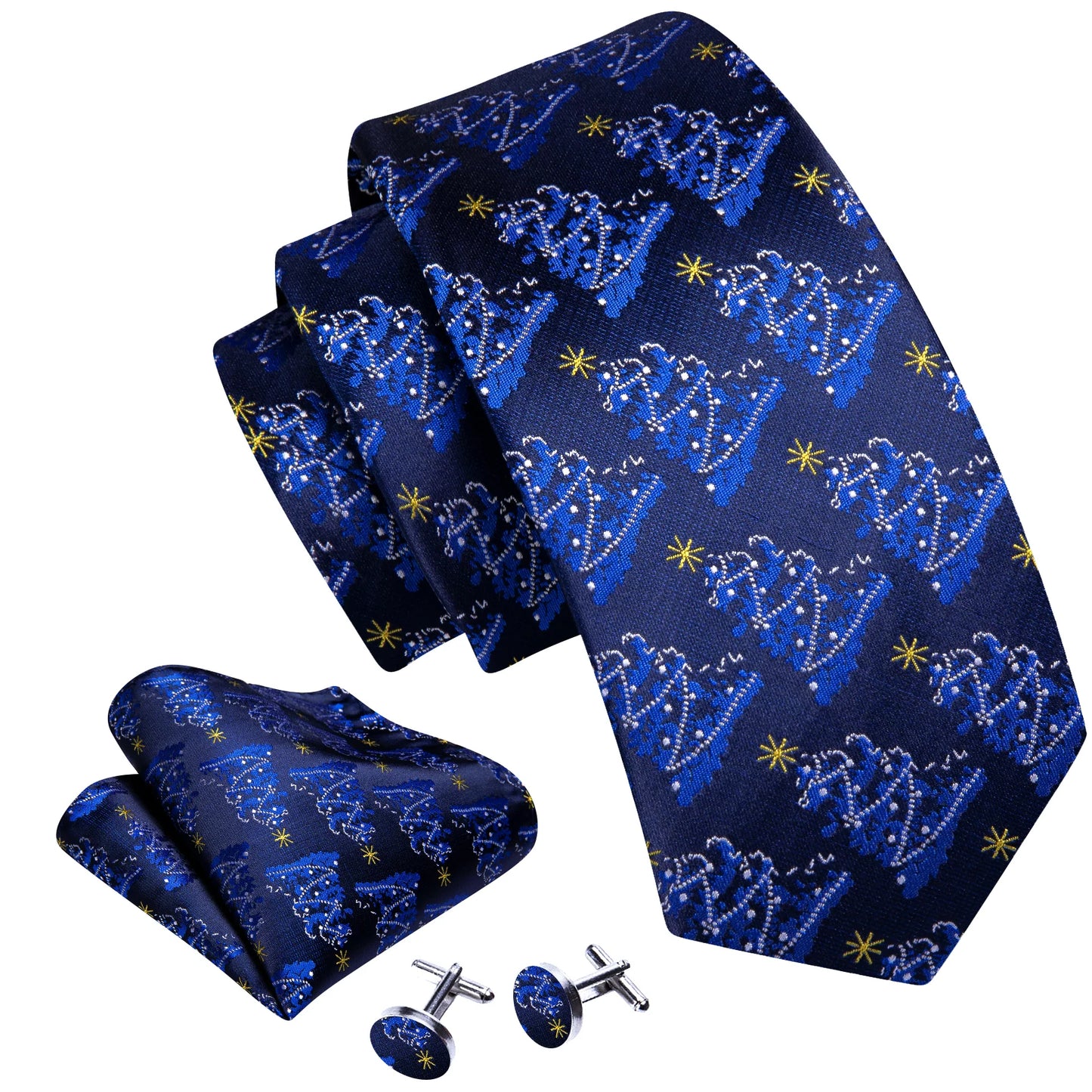 Blue Christmas Tree Silk Tie Set - Masculine Clothes