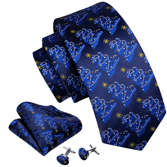 Blue Christmas Tree Silk Tie Set - Masculine Clothes