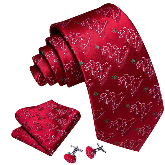 Christmas Tree In Red Silk Tie Set - Masculine Clothes