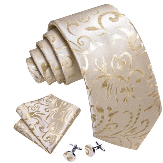 Champagne Leaves Silk Tie Set - Masculine Clothes