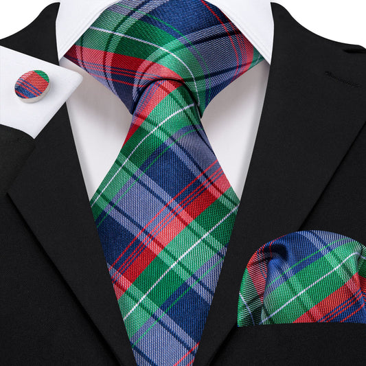 Blue, Green and Red Plaid Tie Set - Masculine Clothes