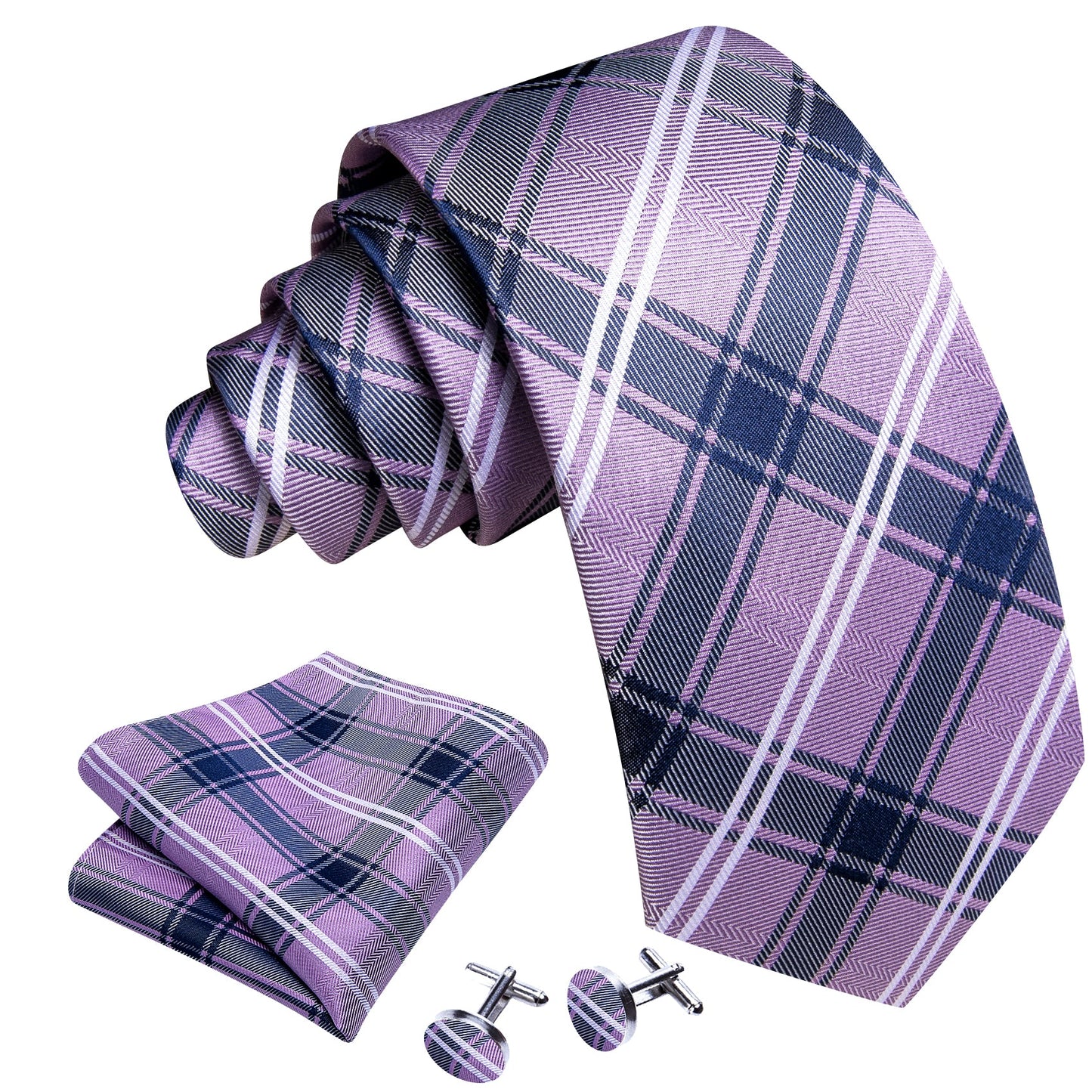 Blue and White In Purple Plaid Tie Set - Masculine Clothes