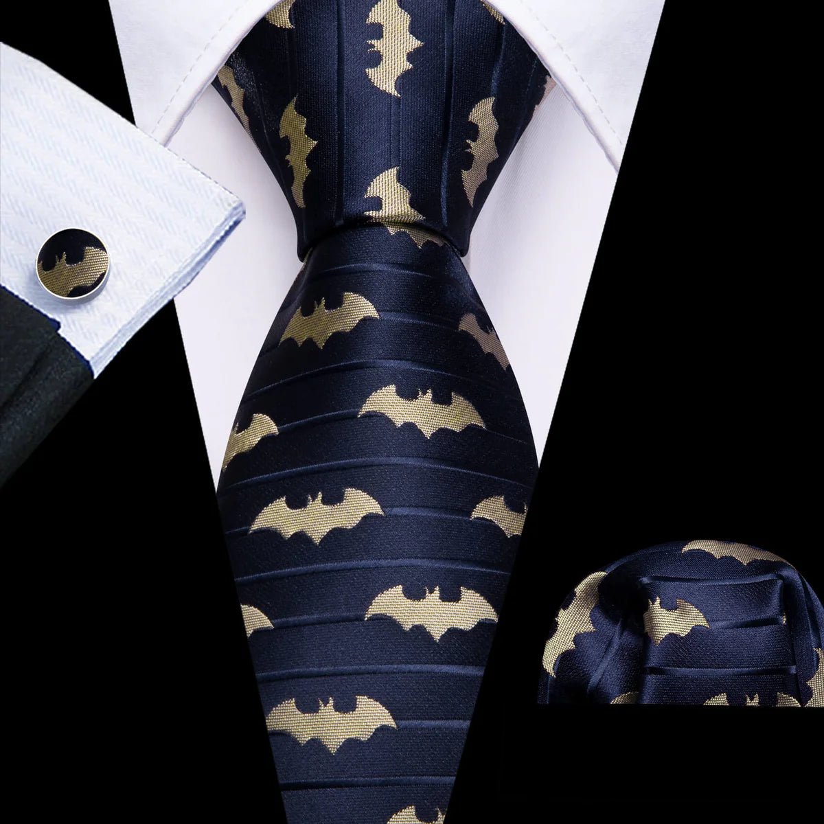Premium Yellow Bat In Blue Silk Tie Set - Masculine Clothes