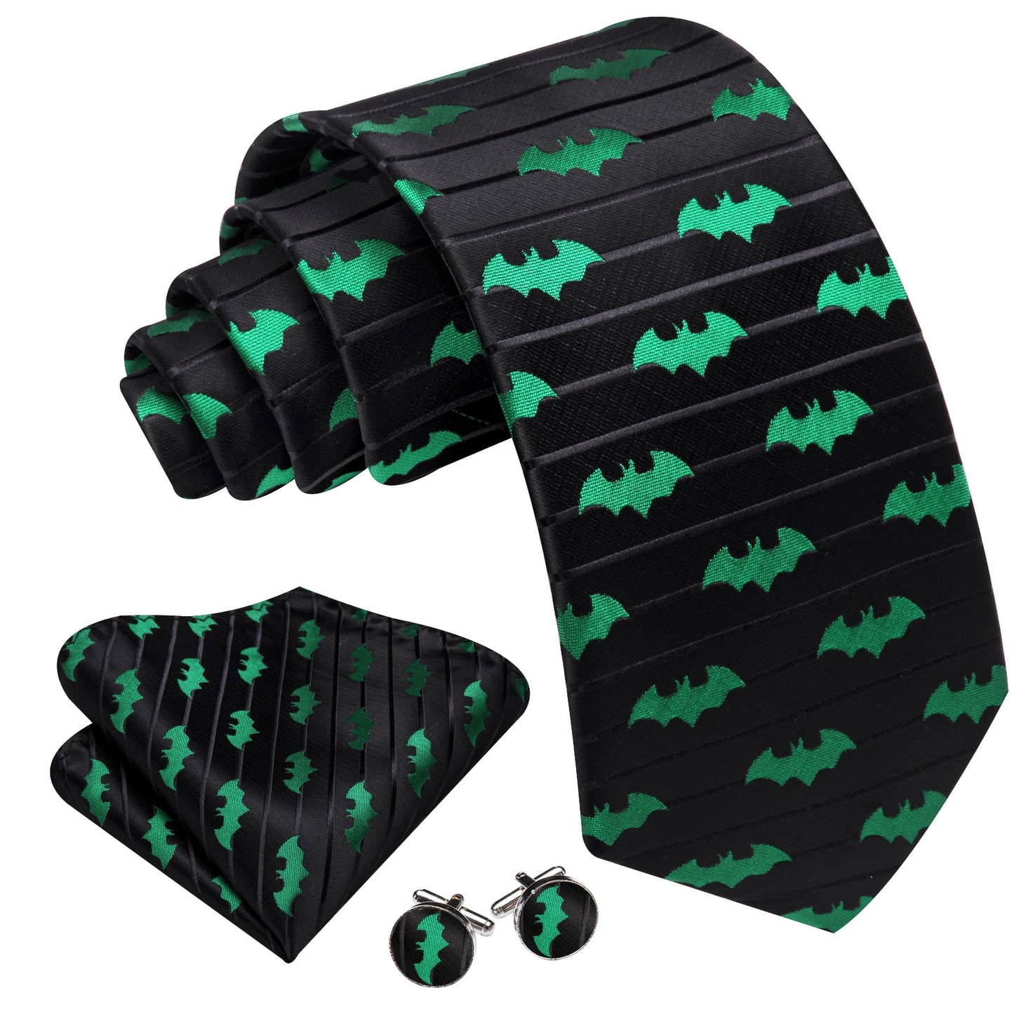 Premium Green Bat Silk Tie Set - Masculine Clothes