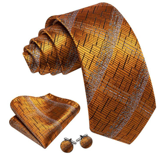 Premium Rusty Plaid Silk Tie Set - Masculine Clothes