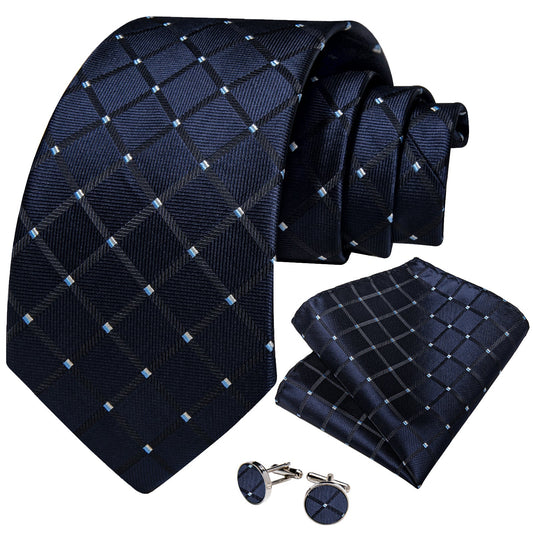 Dark Blue with White Dots Silk Tie Set - Masculine Clothes
