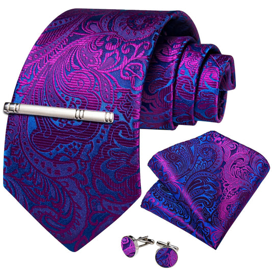 Purple Floral In Blue Silk Tie Set - Masculine Clothes