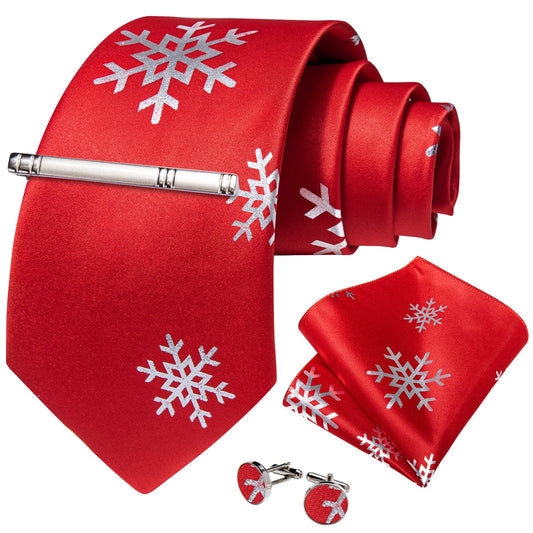 Snowflakes In Red Silk Tie Set - Masculine Clothes