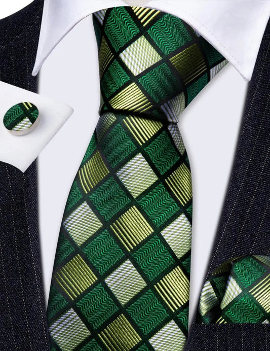 Premium Green Plaid Silk Tie Set - Masculine Clothes