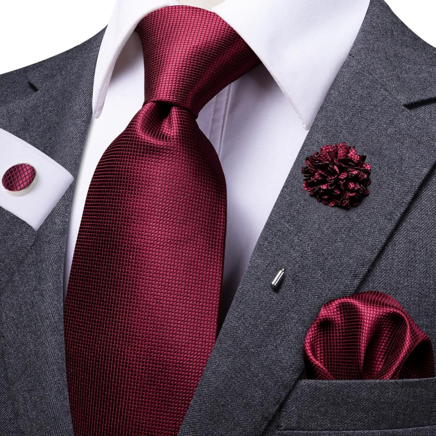 Burgundy Silk Tie Set - Masculine Clothes