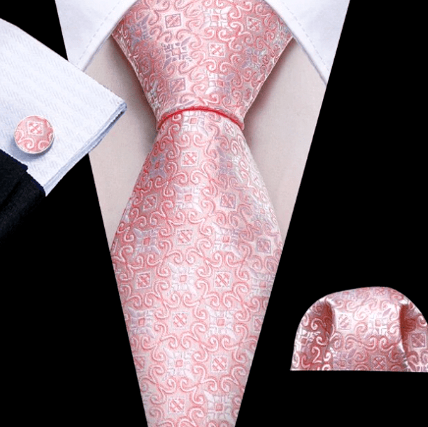 Premium Pink Floral In White Silk Tie Set - Masculine Clothes