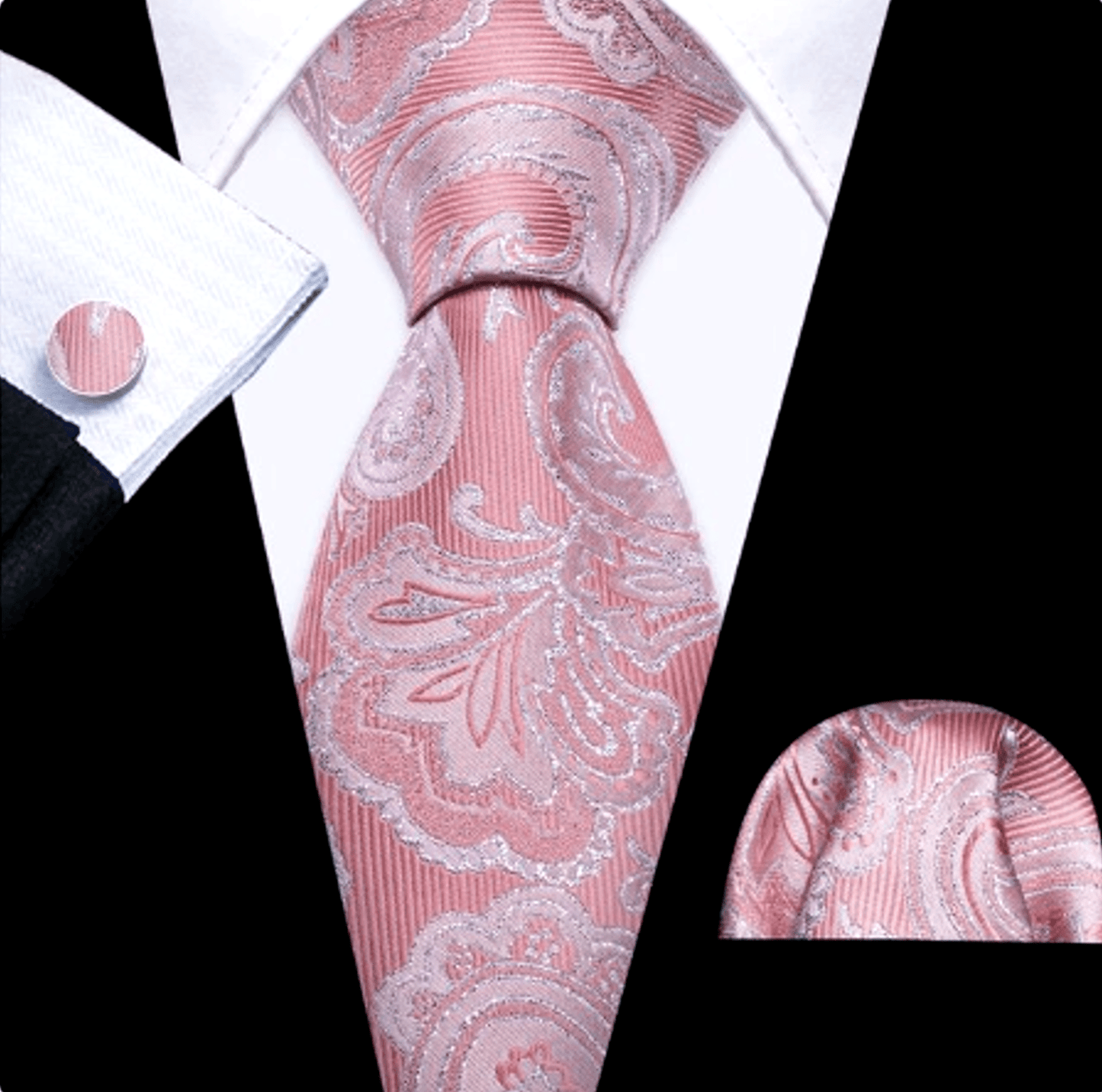 Premium Silver Flowers In Pink Silk Tie Set - Masculine Clothes