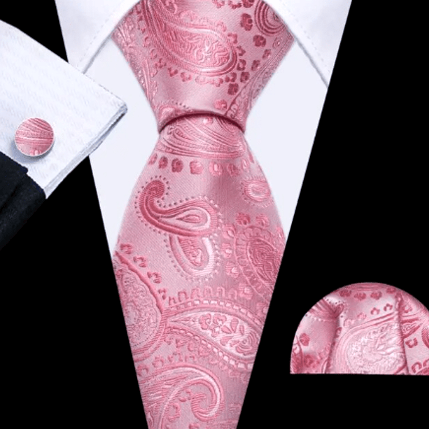 Premium Pink Leaves Silk Tie Set - Masculine Clothes