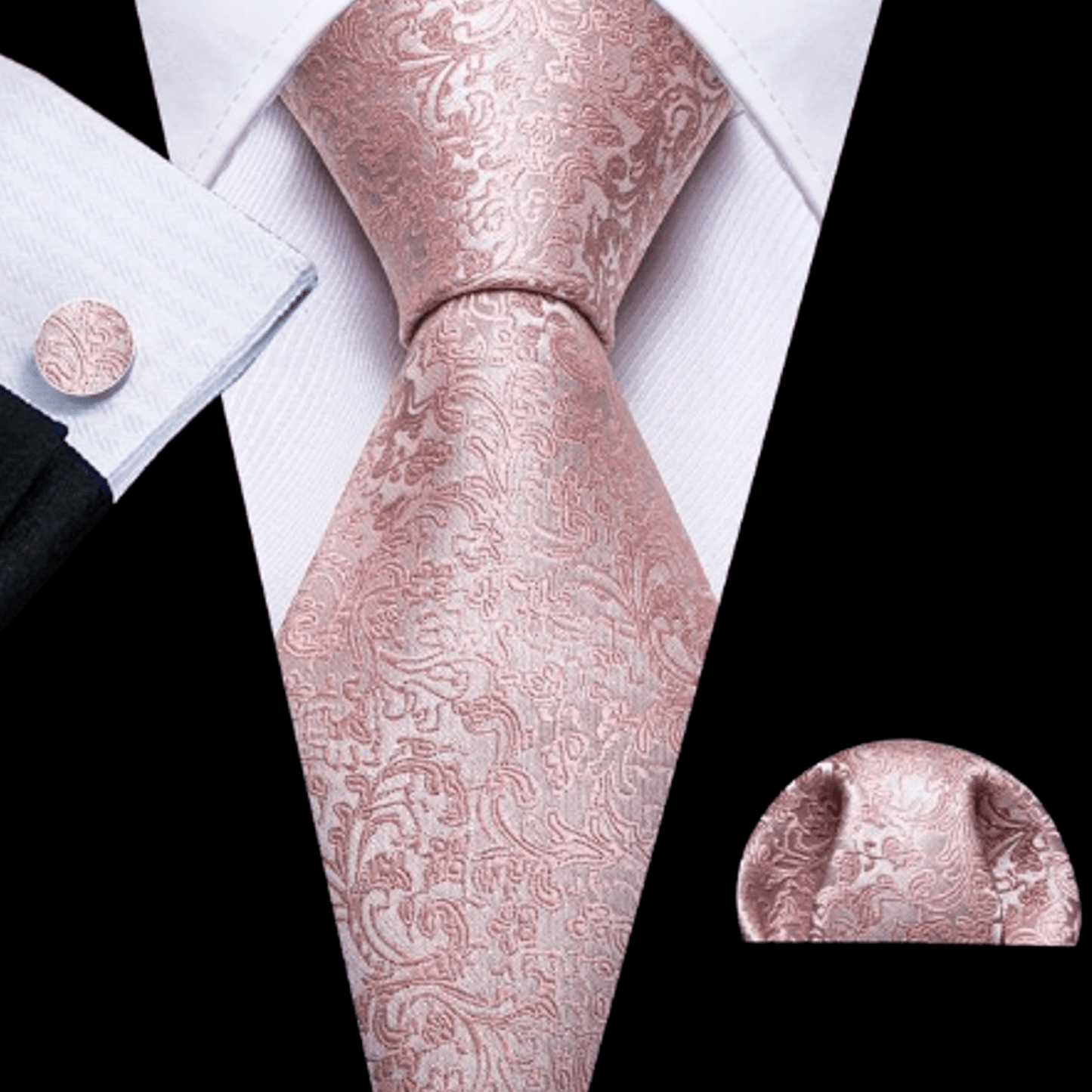 Premium Pink Tiny Leaves Silk Tie Set - Masculine Clothes