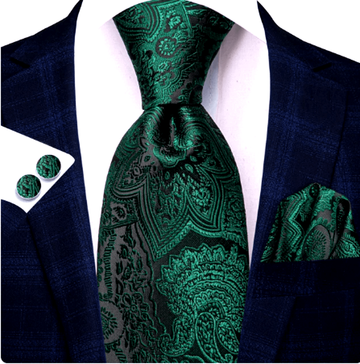 Luxury Forest Green Leaves Silk Tie Set - Masculine Clothes