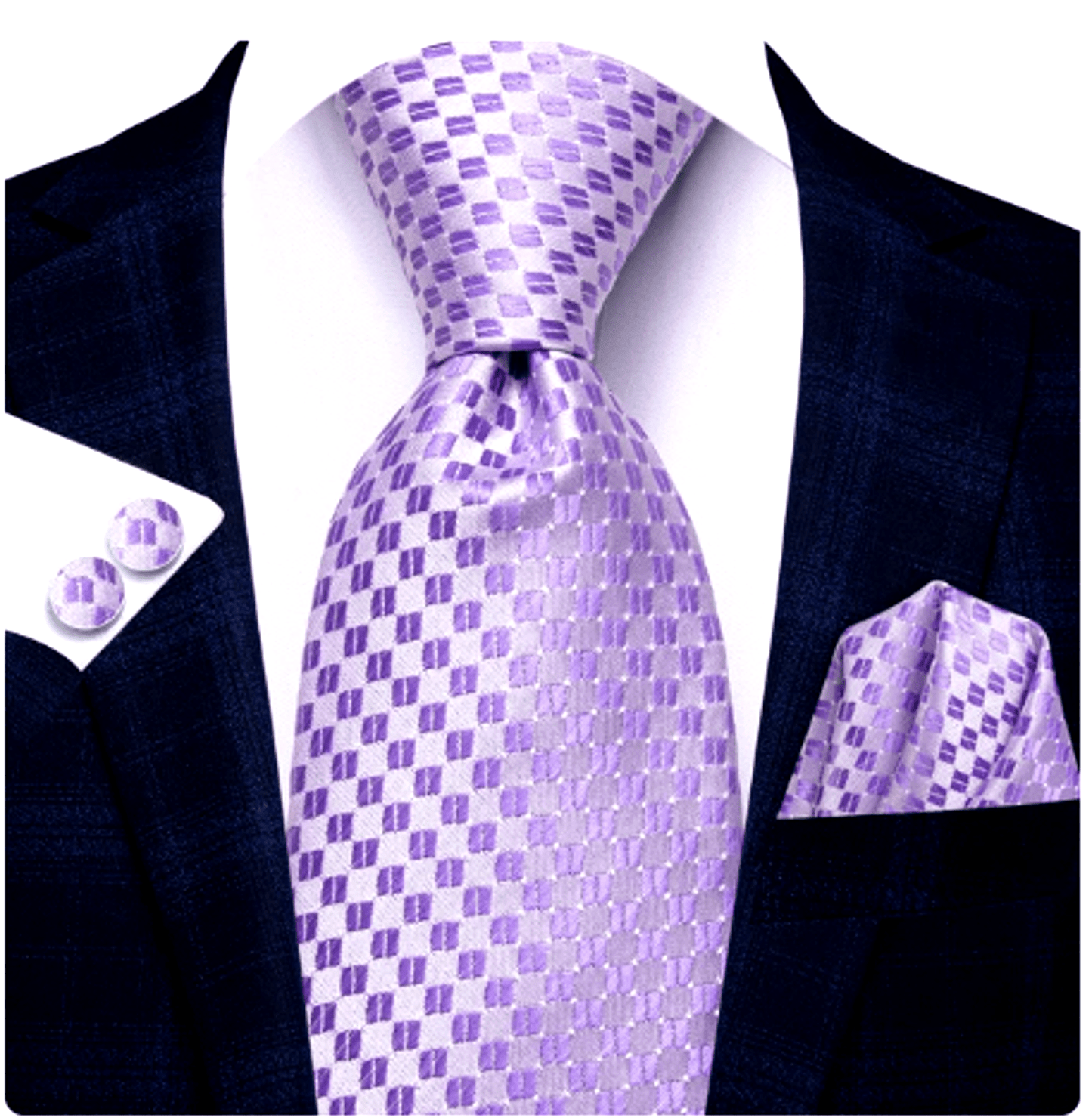 Luxury Tiny Squares In Purple Silk Tie Set - Masculine Clothes