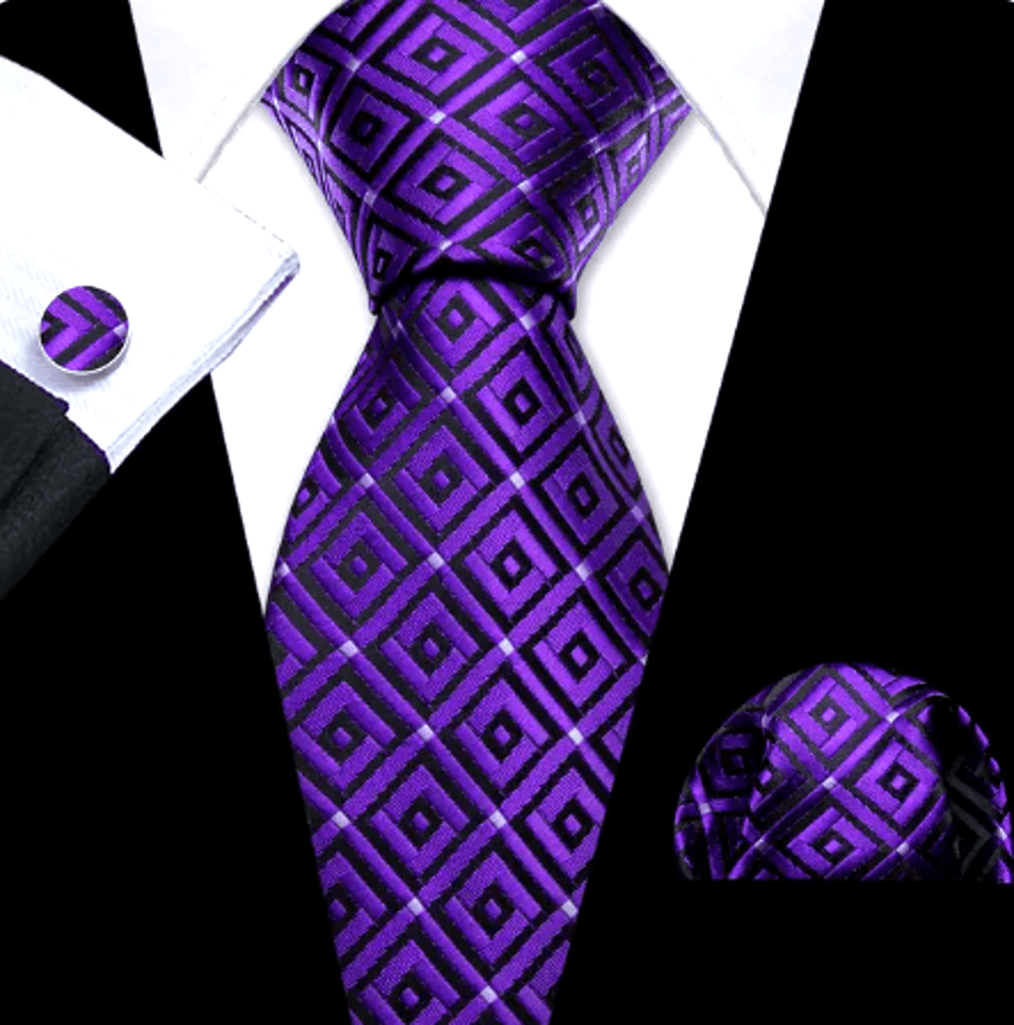 Premium Purple Diamond Shape Silk Tie Set - Masculine Clothes