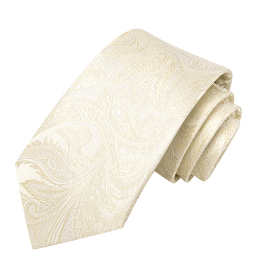 Creamy White Paisley XL Tie Paisley Silk Tie Set - Masculine Clothes