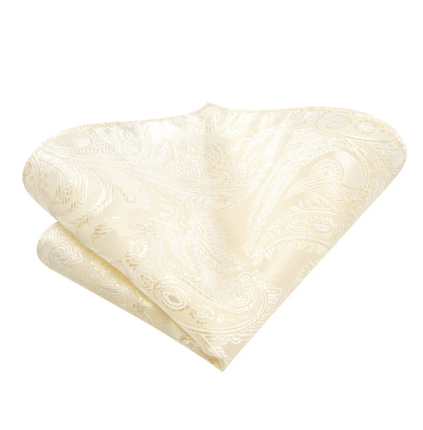 Creamy White Paisley XL Tie Paisley Silk Tie Set - Masculine Clothes