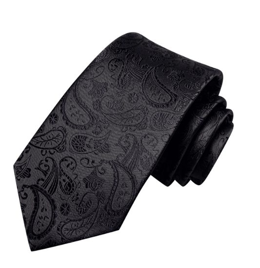 Black Floral Paisley Silk XL Tie Set - Masculine Clothes