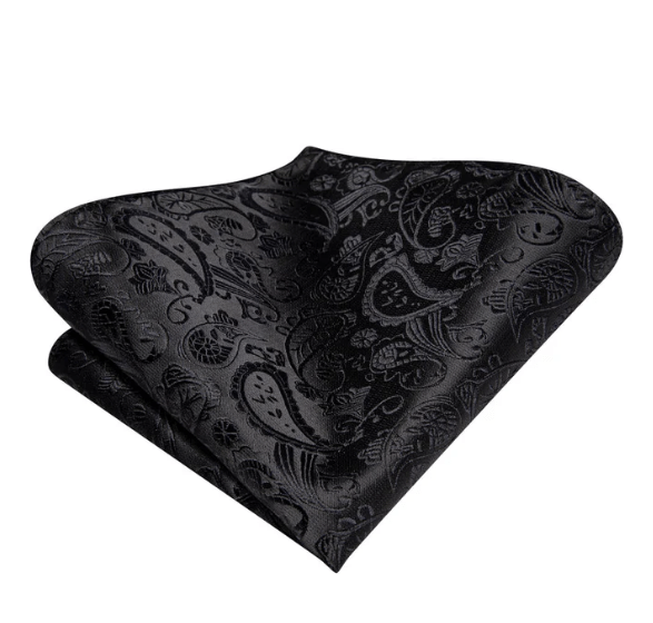 Black Floral Paisley Silk XL Tie Set - Masculine Clothes