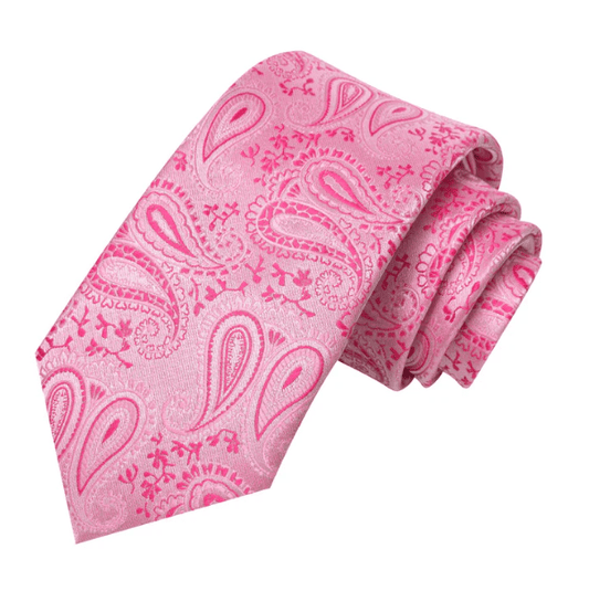 Pink Leaves Paisley Silk XL Tie Set - Masculine Clothes