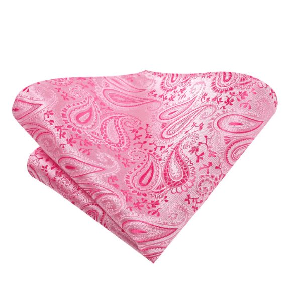 Pink Leaves Paisley Silk XL Tie Set - Masculine Clothes