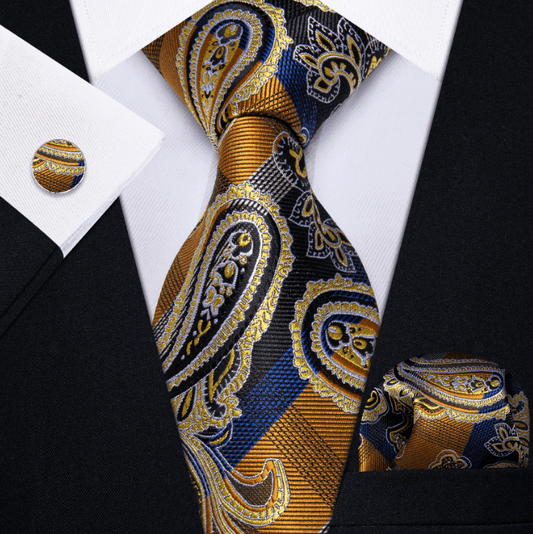 Premium Paisley Silk Tie, Pocket Square and Cufflinks - Masculine Clothes