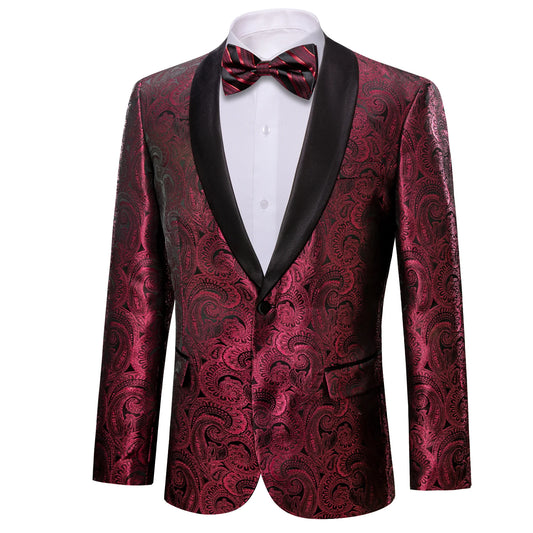 Burgundy Floral Tuxedo Jacket - Masculine Clothes