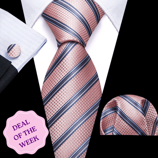 Gray Stripes In Pink Silk Tie Set - Masculine Clothes