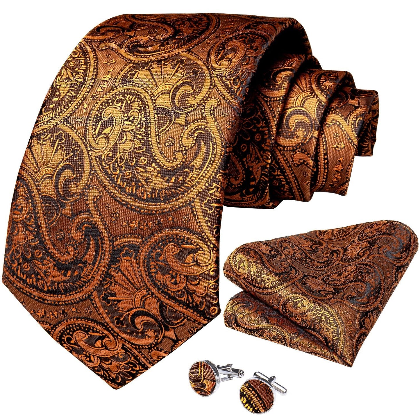 Luxury Copper Floral Silk Tie Set - Masculine Clothes
