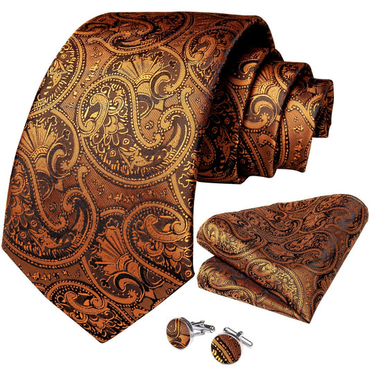 Luxury Copper Floral Silk Tie Set - Masculine Clothes