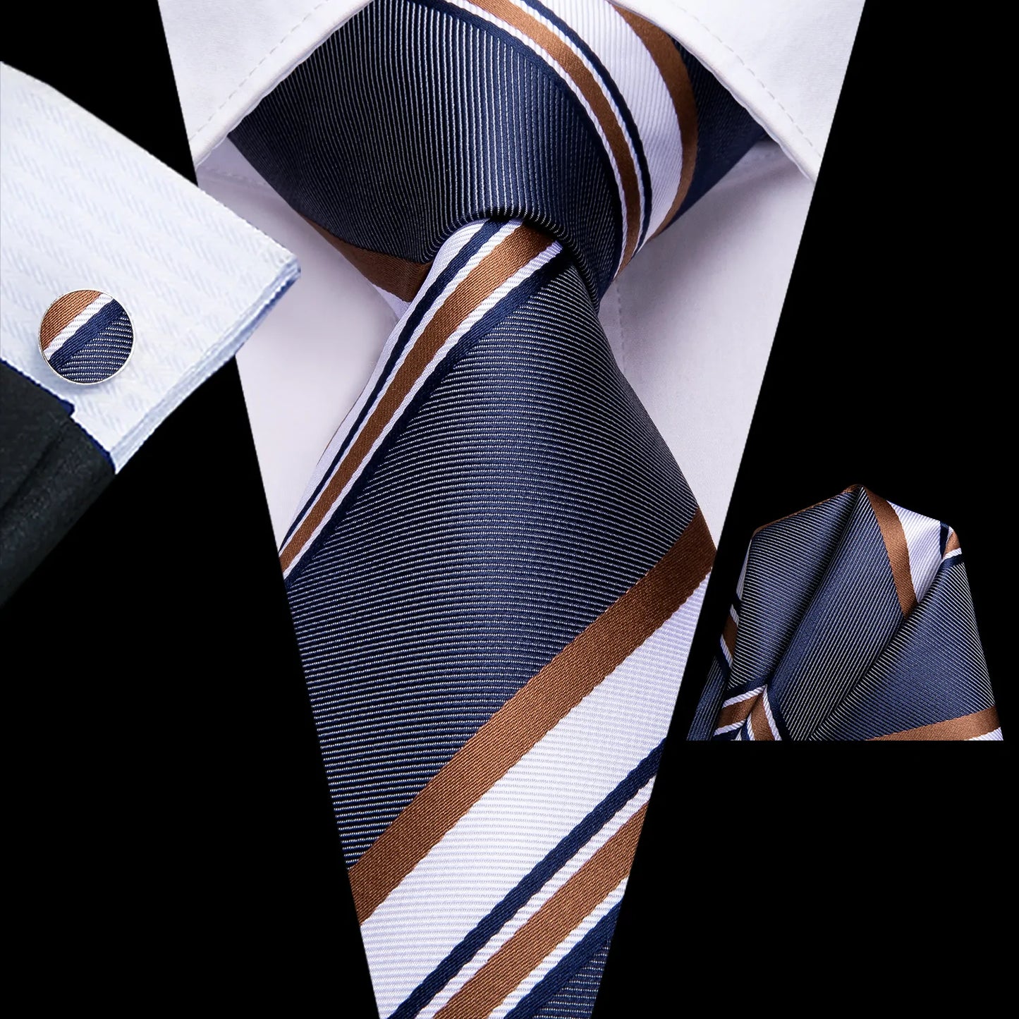 Brown Lines In Dark Gray Tie Set - Masculine Clothes