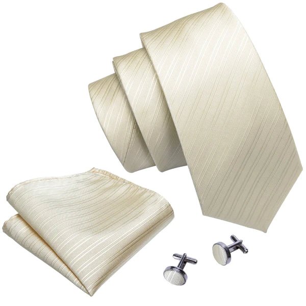 Creamy Stripes Silk Tie Set - Masculine Clothes