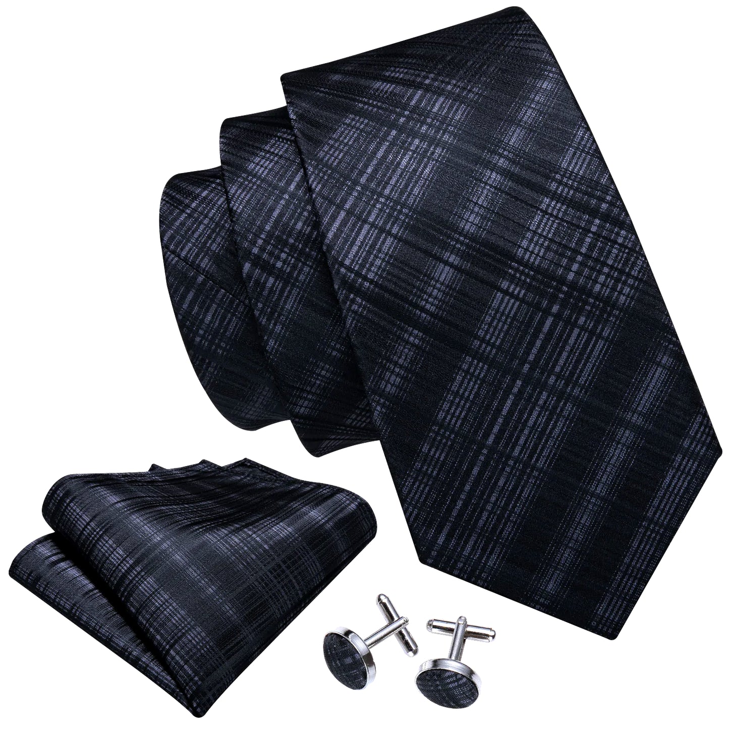 Black Plaid Silk Tie Set - Masculine Clothes